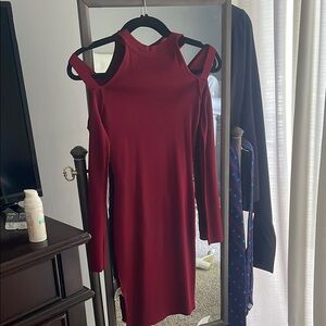 Elegant Burgundy Cold Shoulder Dress